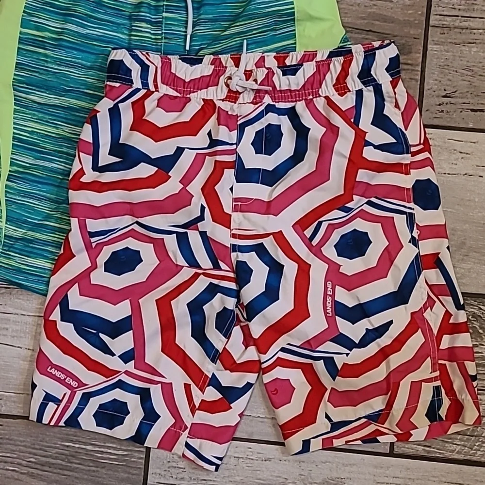 Lands End Boys Large 10/12 Colorful Swim Trunks Shorts Lot Of 3 Beach Pool Vacay
